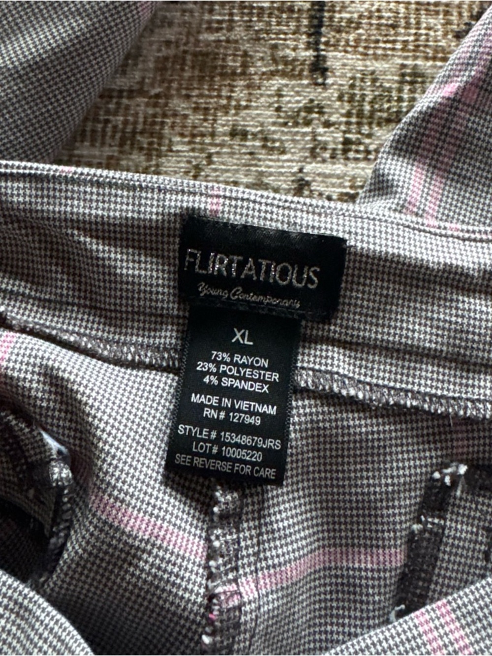 Flirtatious Plaid Wide-Leg Pants in Gray with Pink Stripe - XL